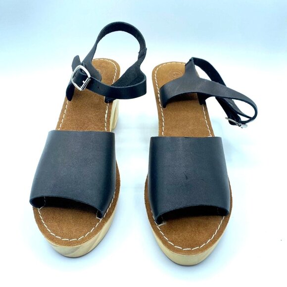 Urban Outfitters Wooden Heel Clog Sandals Black Leather Sz 10 Buckle NWOB - Picture 6 of 10